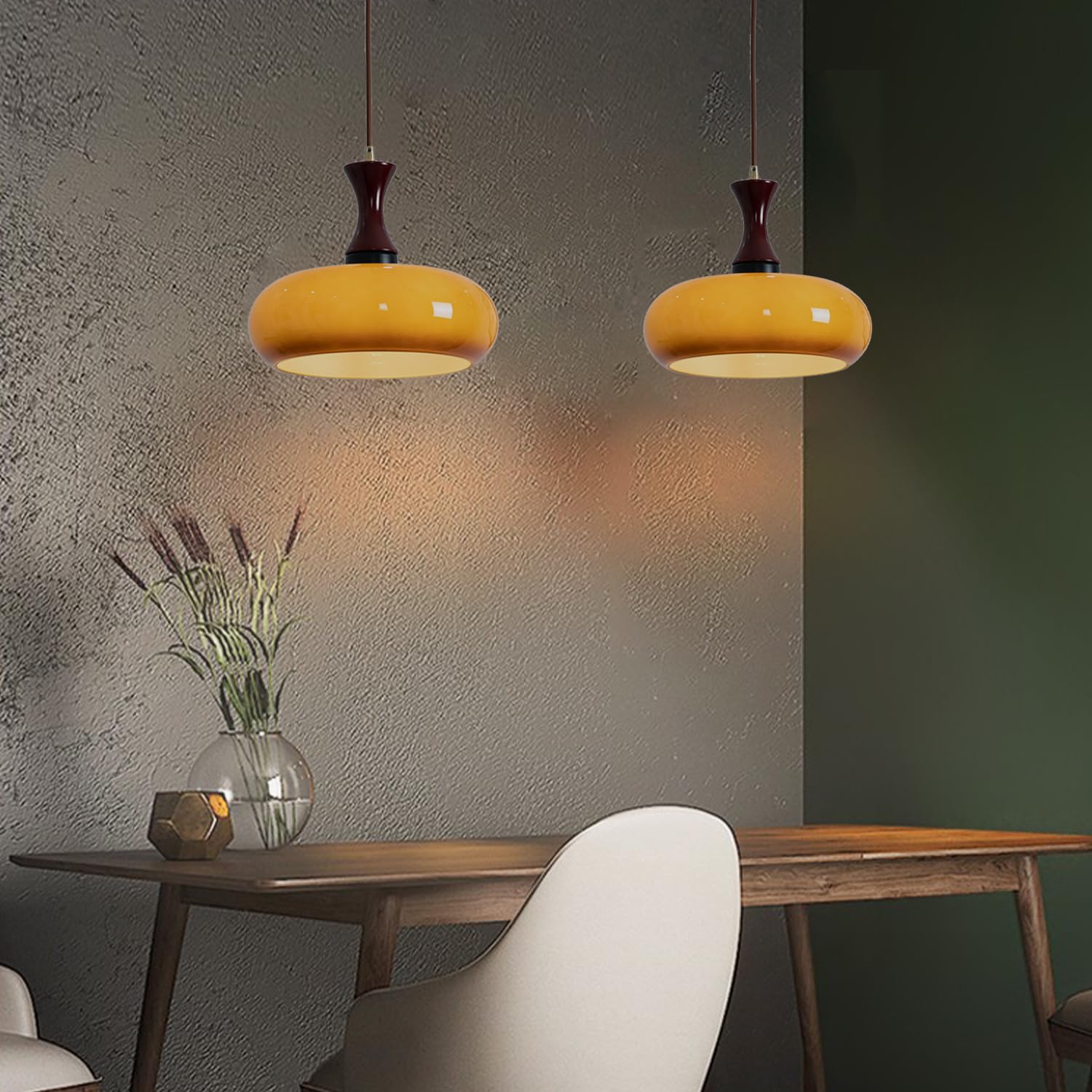 Lampa Wisząca Retro ze Szklanym Kloszem i Drewnianym Elementem