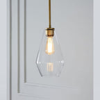 Lampa Wisząca Retro ze Szklanym Kloszem w Kształcie Diamentu