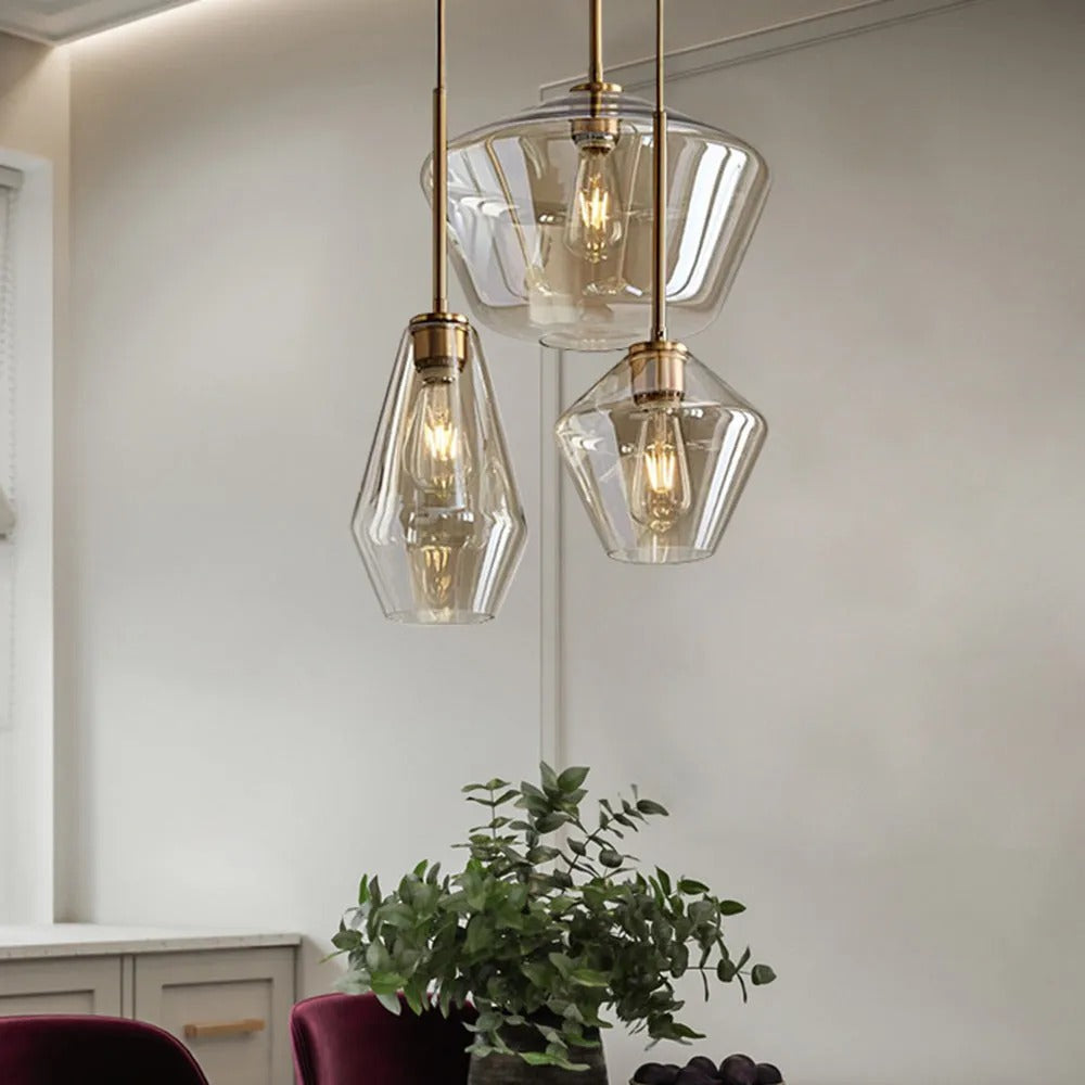 Lampa Wisząca Retro ze Szklanym Kloszem w Kształcie Diamentu