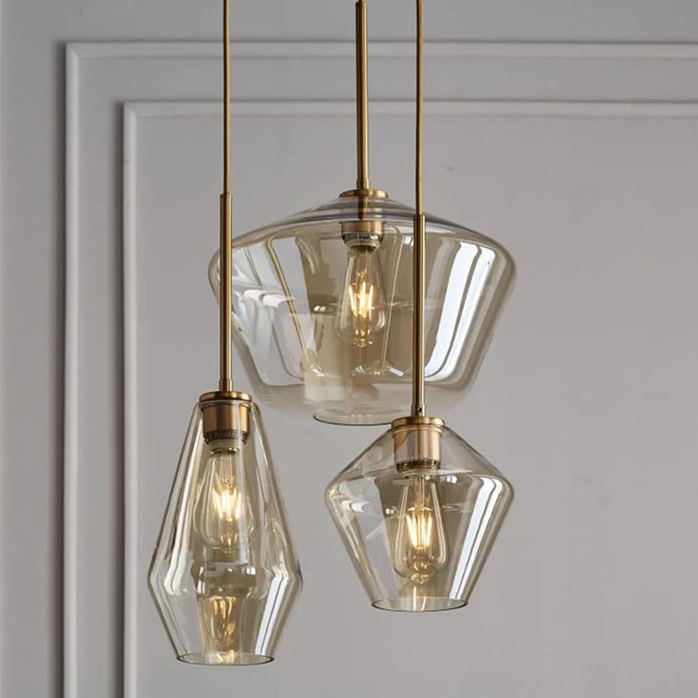 Lampa Wisząca Retro ze Szklanym Kloszem w Kształcie Diamentu