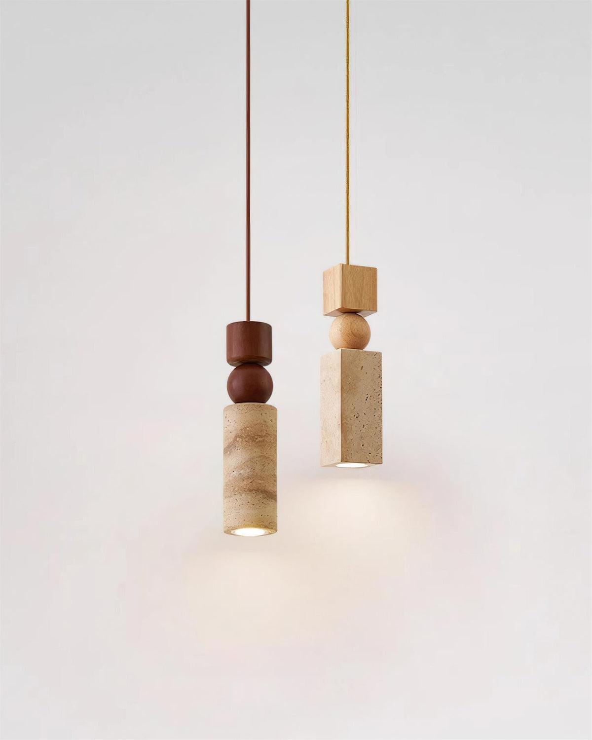 Lampa Wisząca Skandynawska z Drewnem i Trawertynem