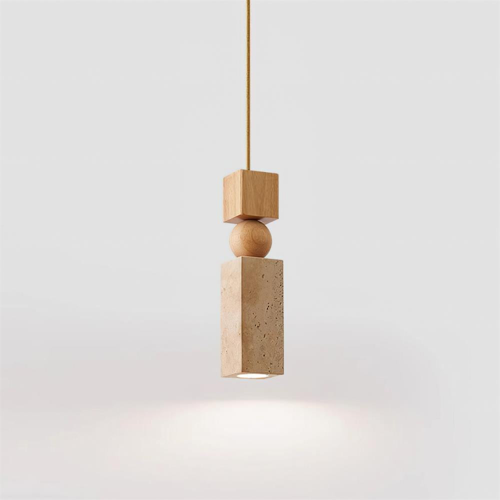Lampa Wisząca Skandynawska z Drewnem i Trawertynem ##POS:17##