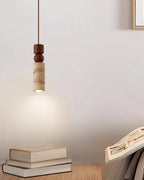 Lampa Wisząca Skandynawska z Drewnem i Trawertynem