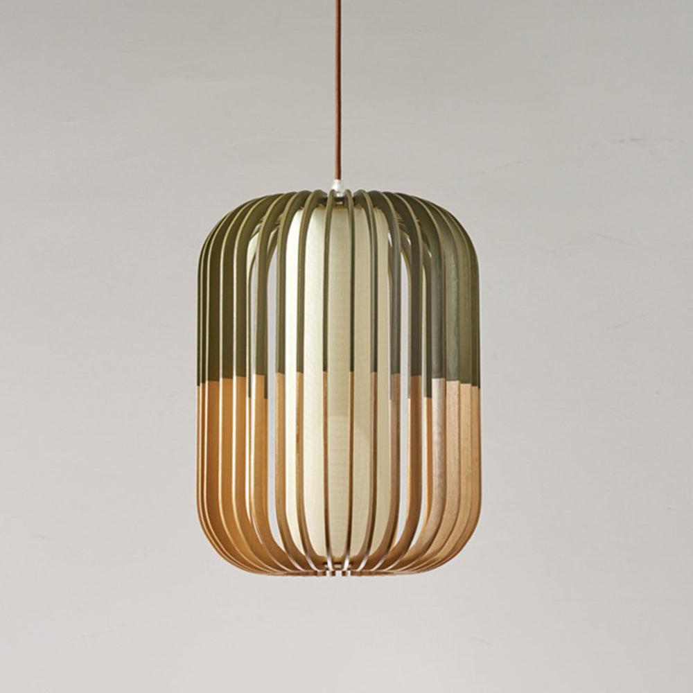 Lampa Wisząca Skandynawska z Drewnianą Klatką i Abażurem