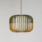 Lampa Wisząca Skandynawska z Drewnianą Klatką i Abażurem