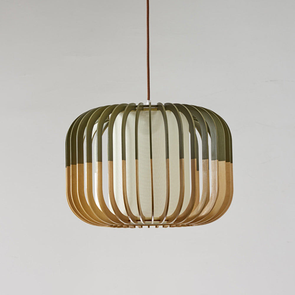 Lampa Wisząca Skandynawska z Drewnianą Klatką i Abażurem