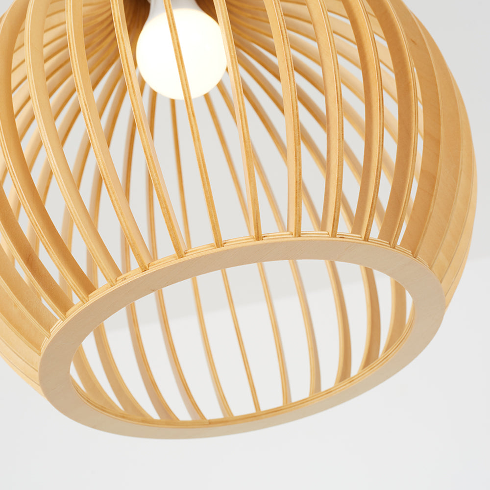 Lampa Wisząca Skandynawska z Drewnianą Kloszem w Kształcie Klatki