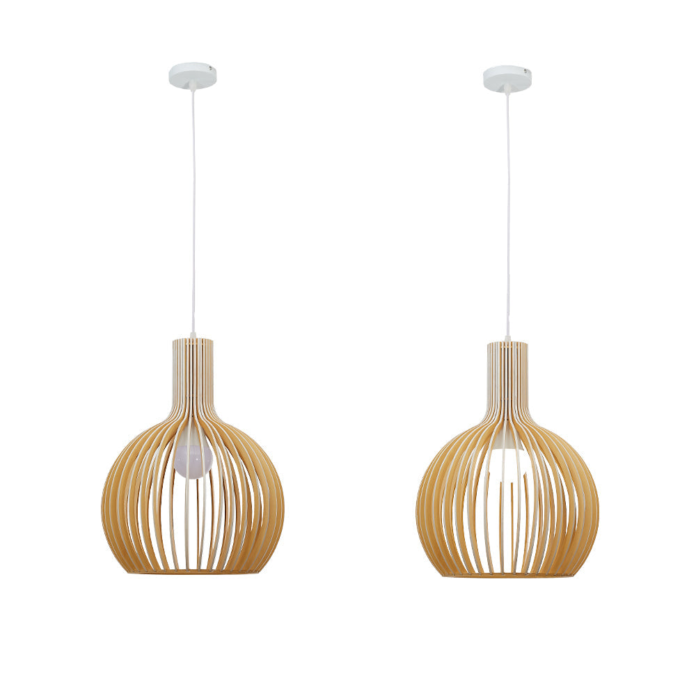 Lampa Wisząca Skandynawska z Drewnianą Kloszem w Kształcie Klatki