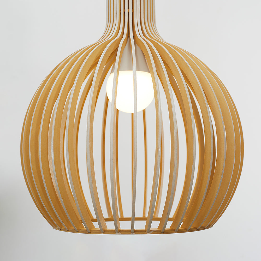 Lampa Wisząca Skandynawska z Drewnianą Kloszem w Kształcie Klatki ##POS:15##