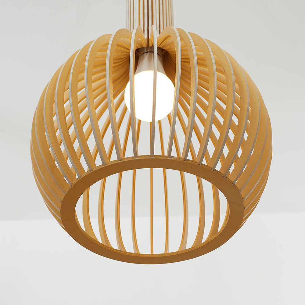 Lampa Wisząca Skandynawska z Drewnianą Kloszem w Kształcie Klatki