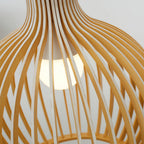 Lampa Wisząca Skandynawska z Drewnianą Kloszem w Kształcie Klatki