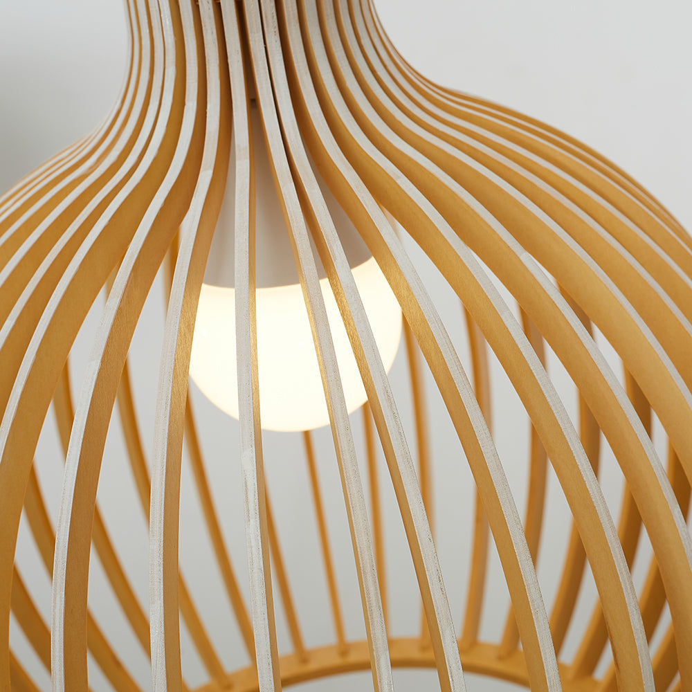 Lampa Wisząca Skandynawska z Drewnianą Kloszem w Kształcie Klatki