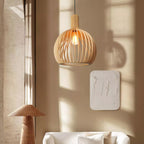 Lampa Wisząca Skandynawska z Drewnianą Kloszem w Kształcie Klatki ##POS:3##