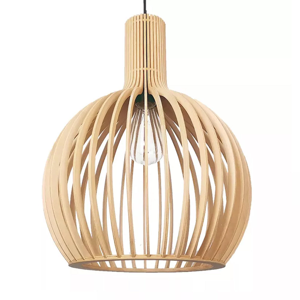 Lampa Wisząca Skandynawska z Drewnianą Kloszem w Kształcie Klatki