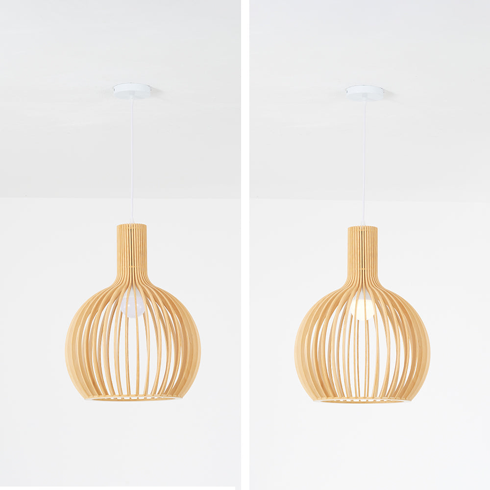 Lampa Wisząca Skandynawska z Drewnianą Kloszem w Kształcie Klatki ##POS:9##
