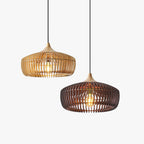 Lampa Wisząca Skandynawska z Drewnianą Kloszem w Kształcie Kopuły
