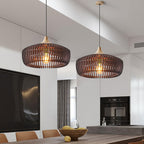Lampa Wisząca Skandynawska z Drewnianą Kloszem w Kształcie Kopuły