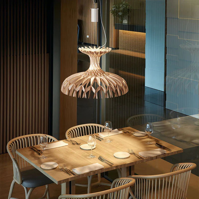 Lampa Wisząca Skandynawska z Drewnianą Kopułą i Regulowaną Wysokością