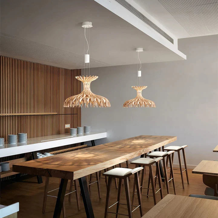 Lampa Wisząca Skandynawska z Drewnianą Kopułą i Regulowaną Wysokością