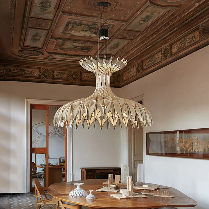 Lampa Wisząca Skandynawska z Drewnianą Kopułą i Regulowaną Wysokością