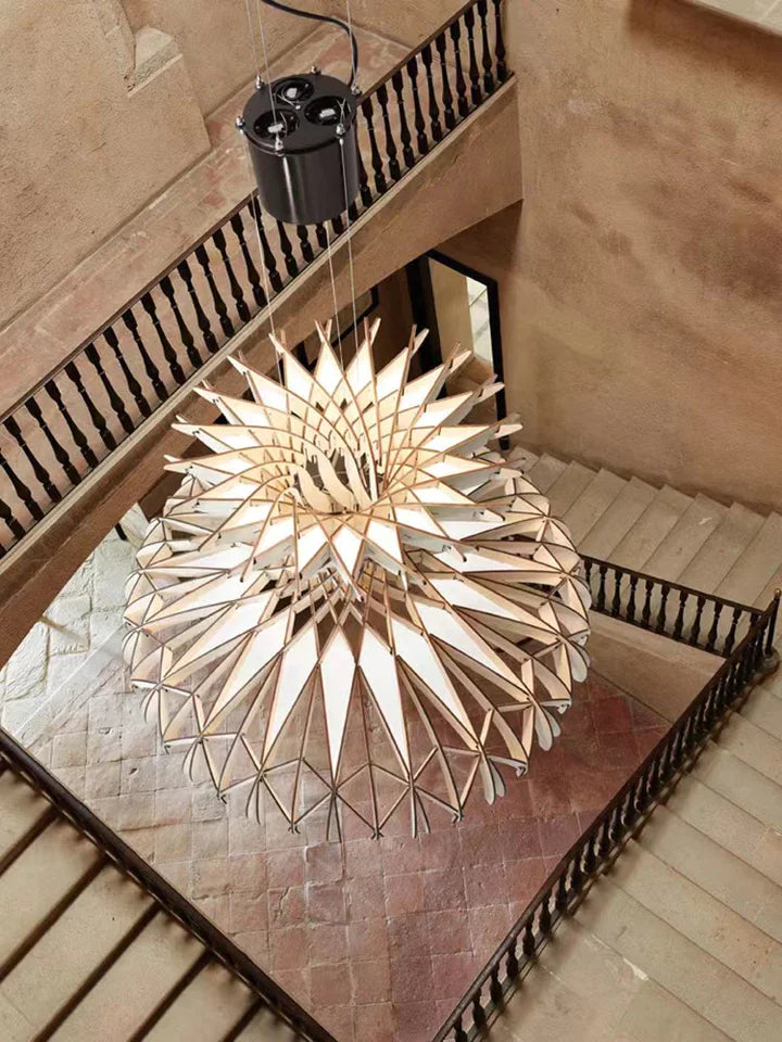 Lampa Wisząca Skandynawska z Drewnianą Kopułą i Regulowaną Wysokością