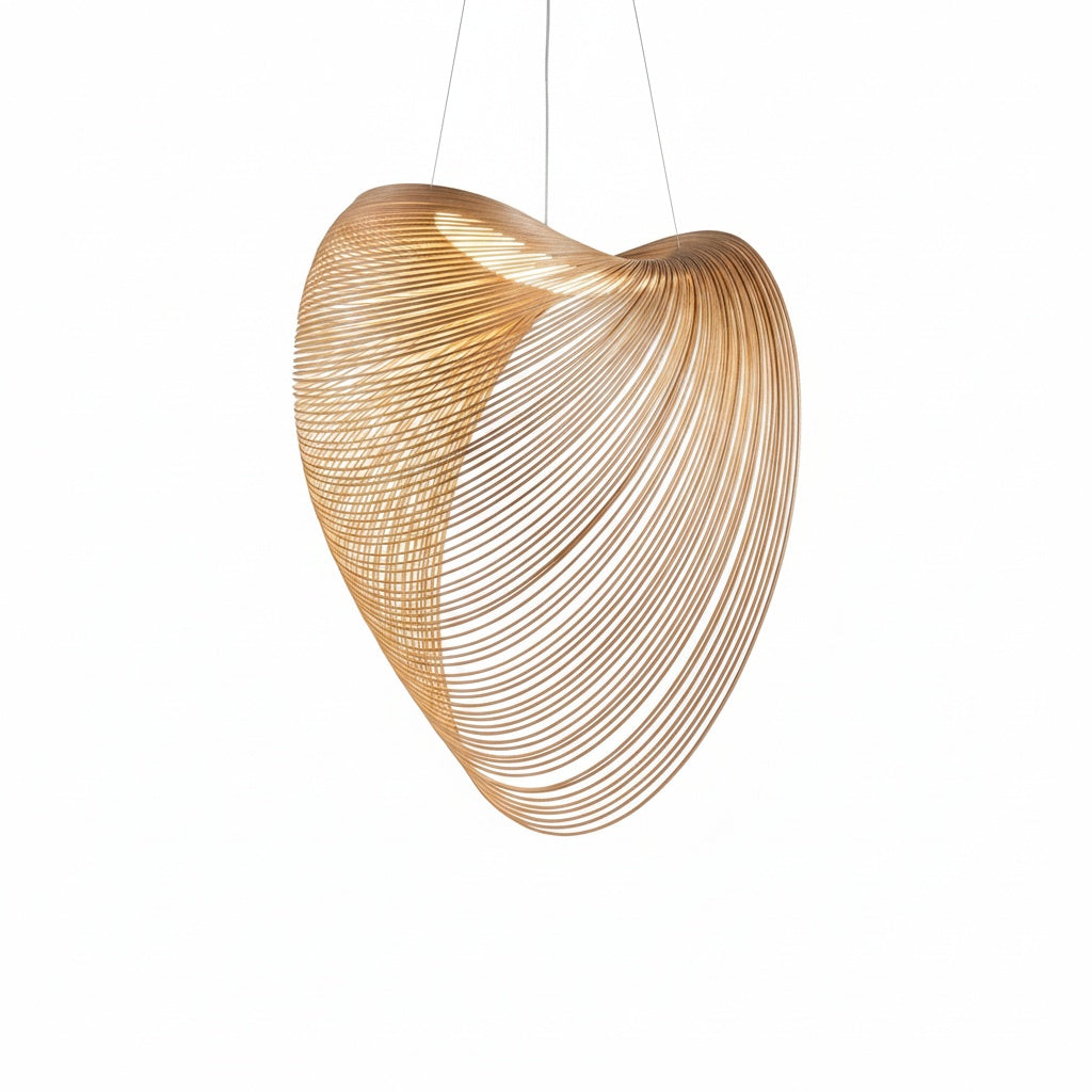 Lampa Wisząca Skandynawska z Drewnianych Listew o Organicznym Kształcie