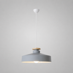 Lampa Wisząca Skandynawska z Drewnianym Detalem i Płaskim Kloszem
