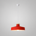 Lampa Wisząca Skandynawska z Drewnianym Detalem i Płaskim Kloszem