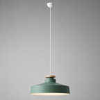 Lampa Wisząca Skandynawska z Drewnianym Detalem i Płaskim Kloszem