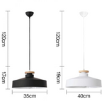 Lampa Wisząca Skandynawska z Drewnianym Detalem i Płaskim Kloszem