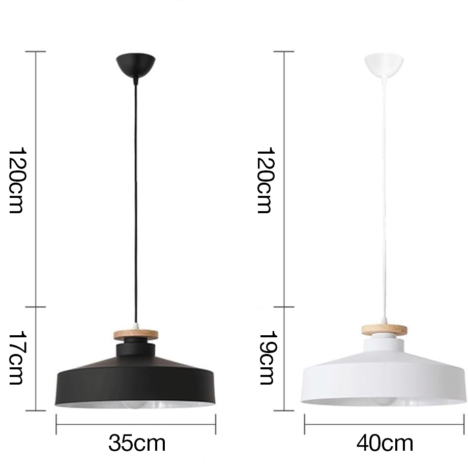 Lampa Wisząca Skandynawska z Drewnianym Detalem i Płaskim Kloszem