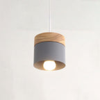 Lampa Wisząca Skandynawska z Drewnianym Kloszem i Metalowym Abażurem