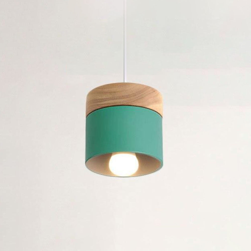 Lampa Wisząca Skandynawska z Drewnianym Kloszem i Metalowym Abażurem