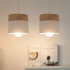 Lampa Wisząca Skandynawska z Drewnianym Kloszem i Metalowym Abażurem