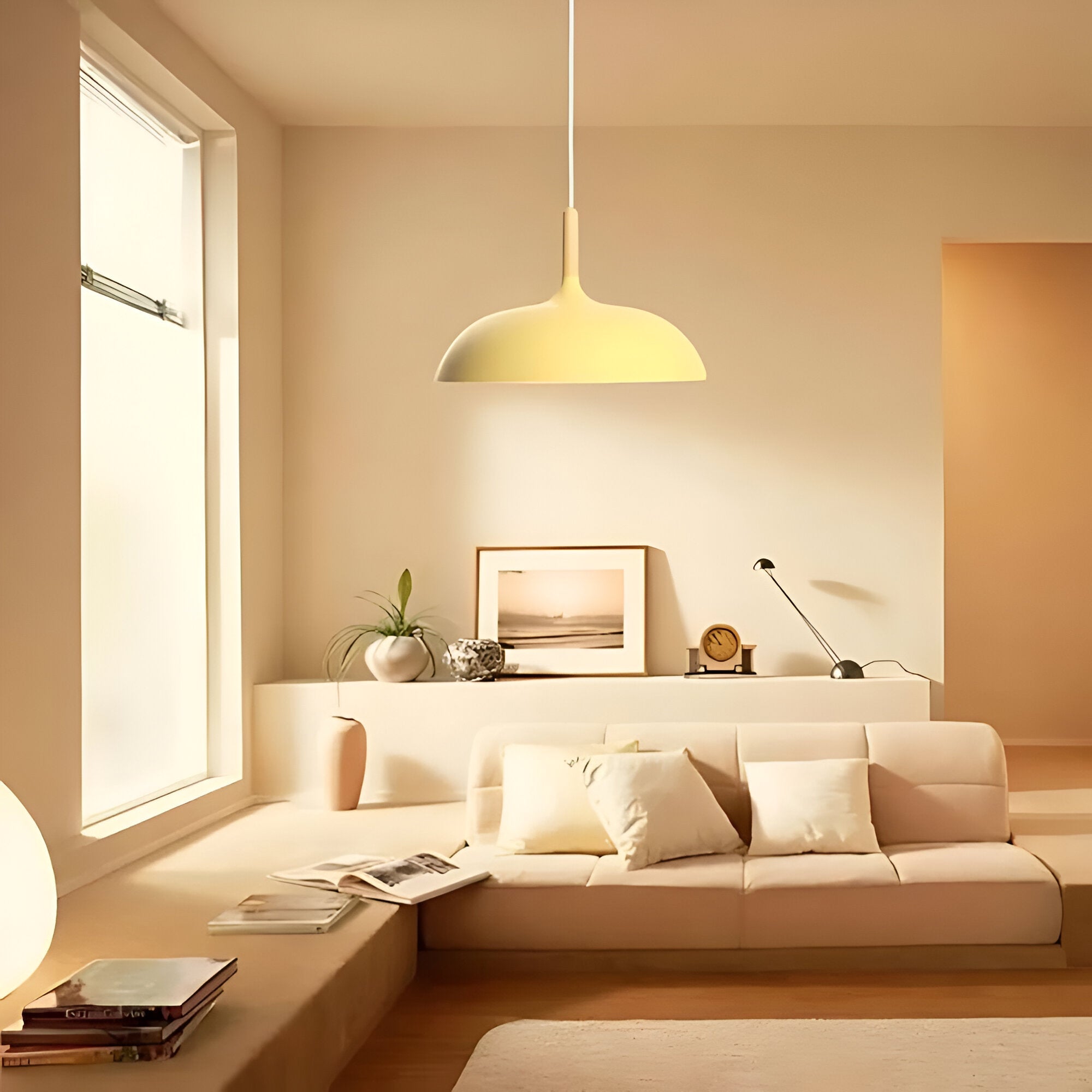 Lampa Wisząca Skandynawska z Okrągłym Kloszem i Drewnianym Akcentem
