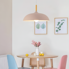 Lampa Wisząca Skandynawska z Okrągłym Kloszem i Drewnianym Akcentem