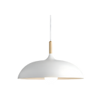 Lampa Wisząca Skandynawska z Okrągłym Kloszem i Drewnianym Akcentem
