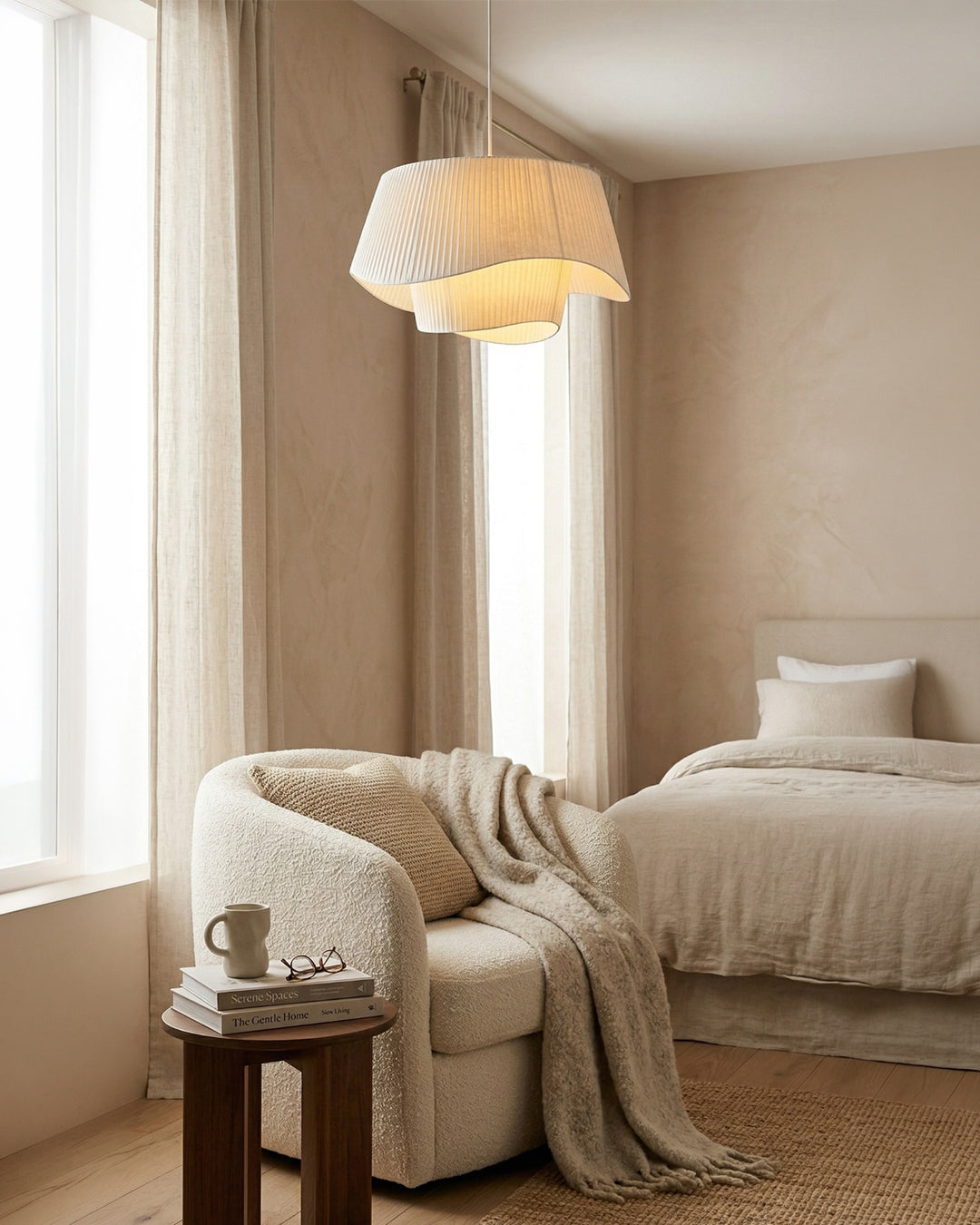 Lampa Wisząca Skandynawska z Plisowanym Kloszem i Organiczną Formą