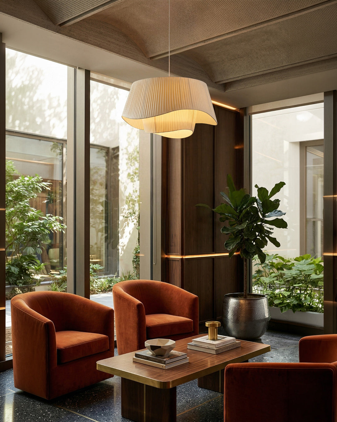 Lampa Wisząca Skandynawska z Plisowanym Kloszem i Organiczną Formą