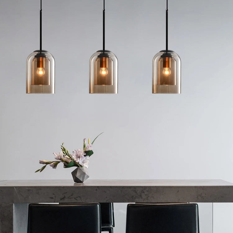 Lampa Wisząca Skandynawska z Podwójnym Kloszem Szklanym