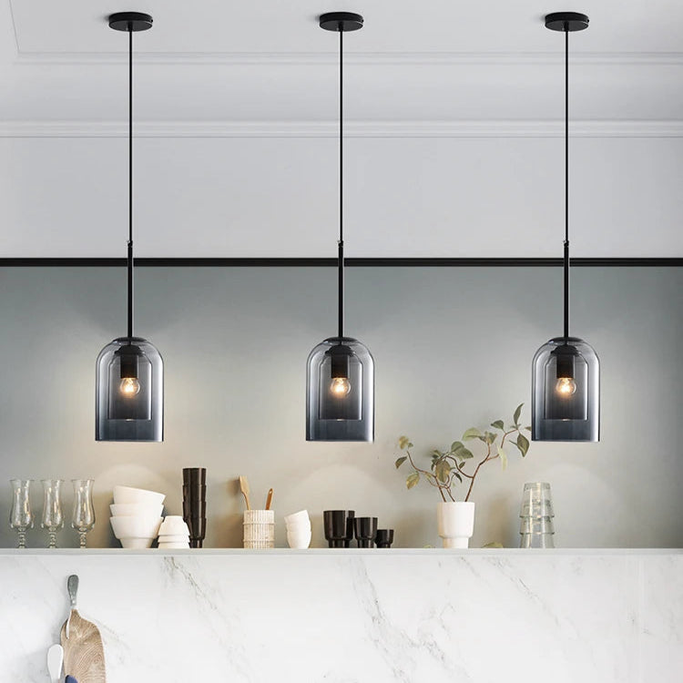 Lampa Wisząca Skandynawska z Podwójnym Kloszem Szklanym