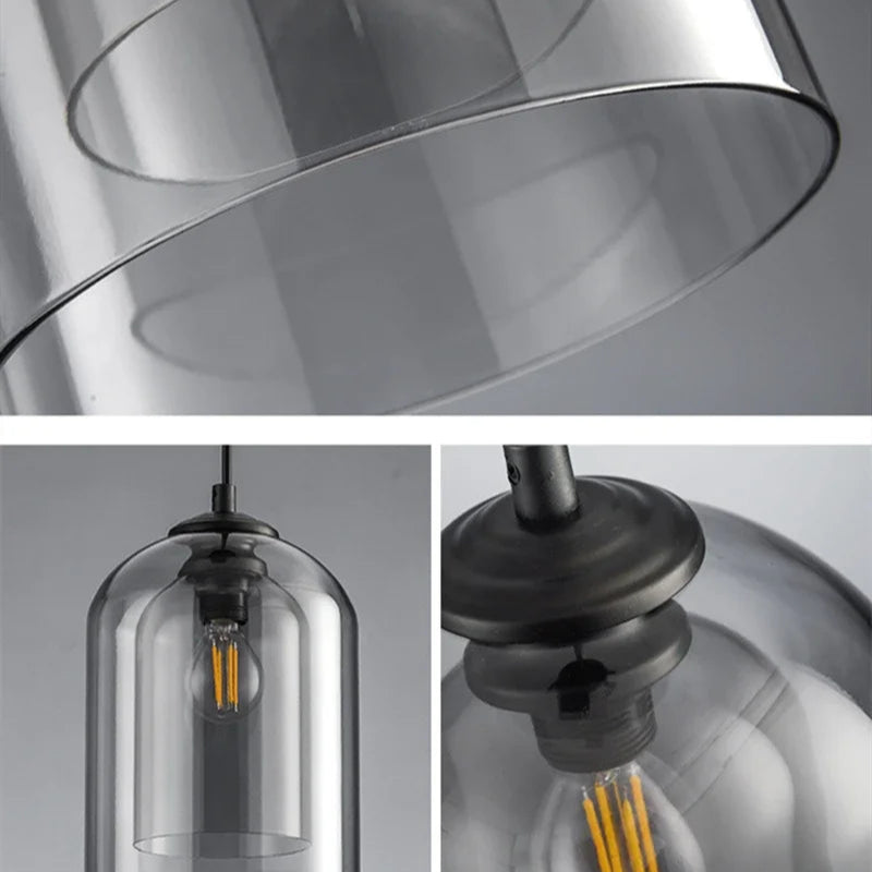 Lampa Wisząca Skandynawska z Podwójnym Kloszem Szklanym