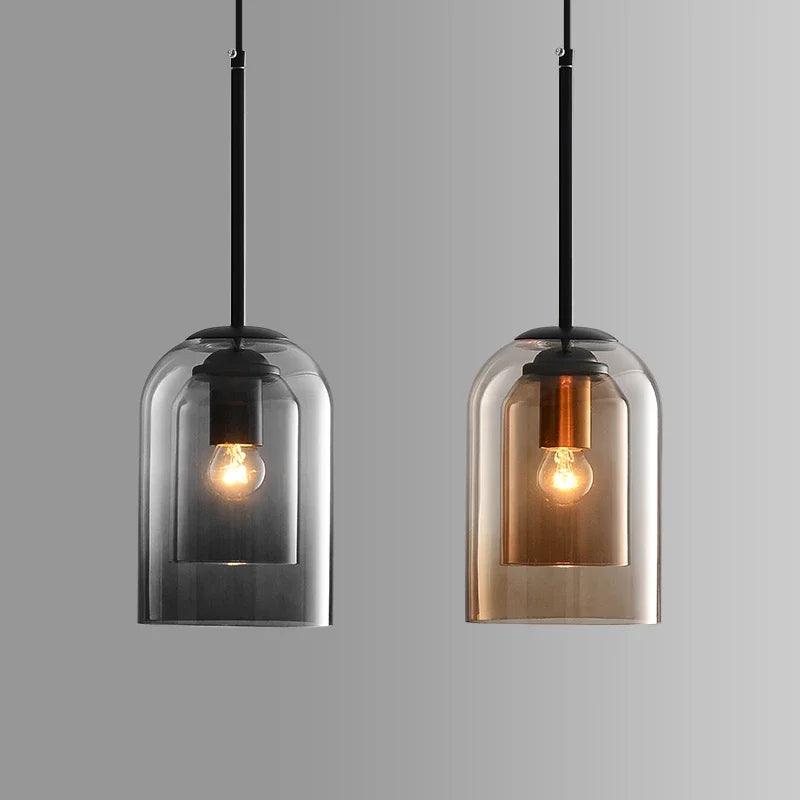 Lampa Wisząca Skandynawska z Podwójnym Kloszem Szklanym