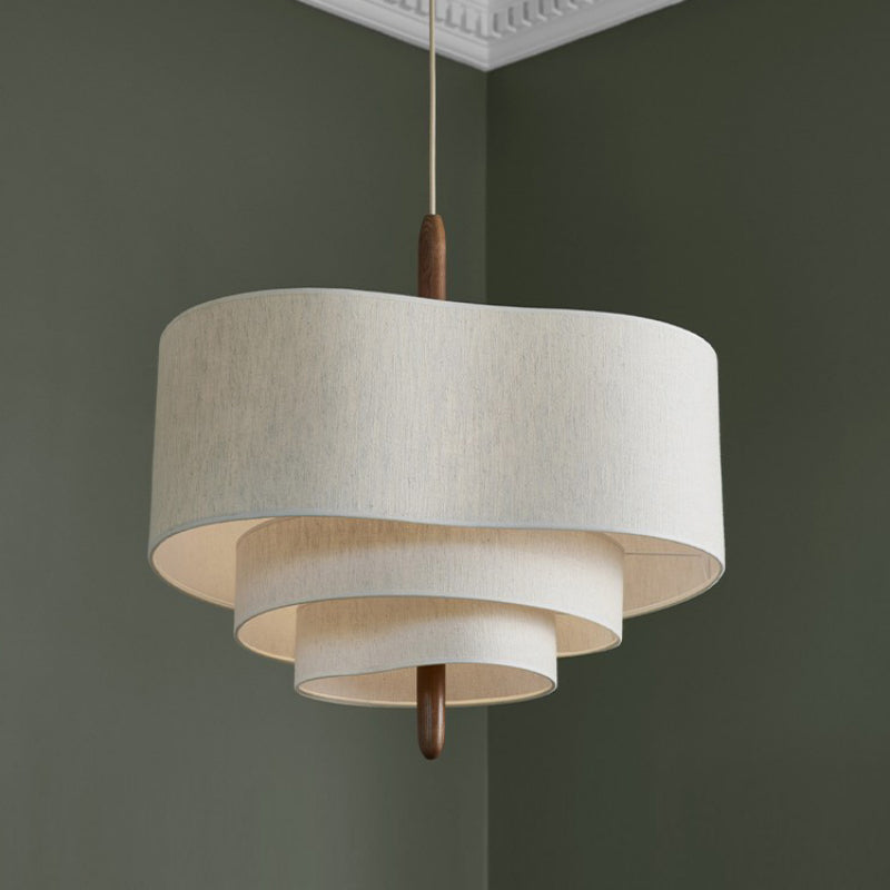 Lampa Wisząca Skandynawska z Trzema Poziomami Abażura i Drewnianym Detalem