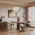 Lampa Wisząca Skandynawska z Trzema Poziomami Abażura i Drewnianym Detalem