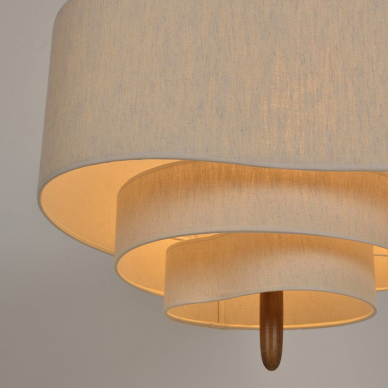 Lampa Wisząca Skandynawska z Trzema Poziomami Abażura i Drewnianym Detalem