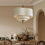 Lampa Wisząca Skandynawska z Trzema Poziomami Abażura i Drewnianym Detalem