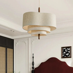 Lampa Wisząca Skandynawska z Trzema Poziomami Abażura i Drewnianym Detalem