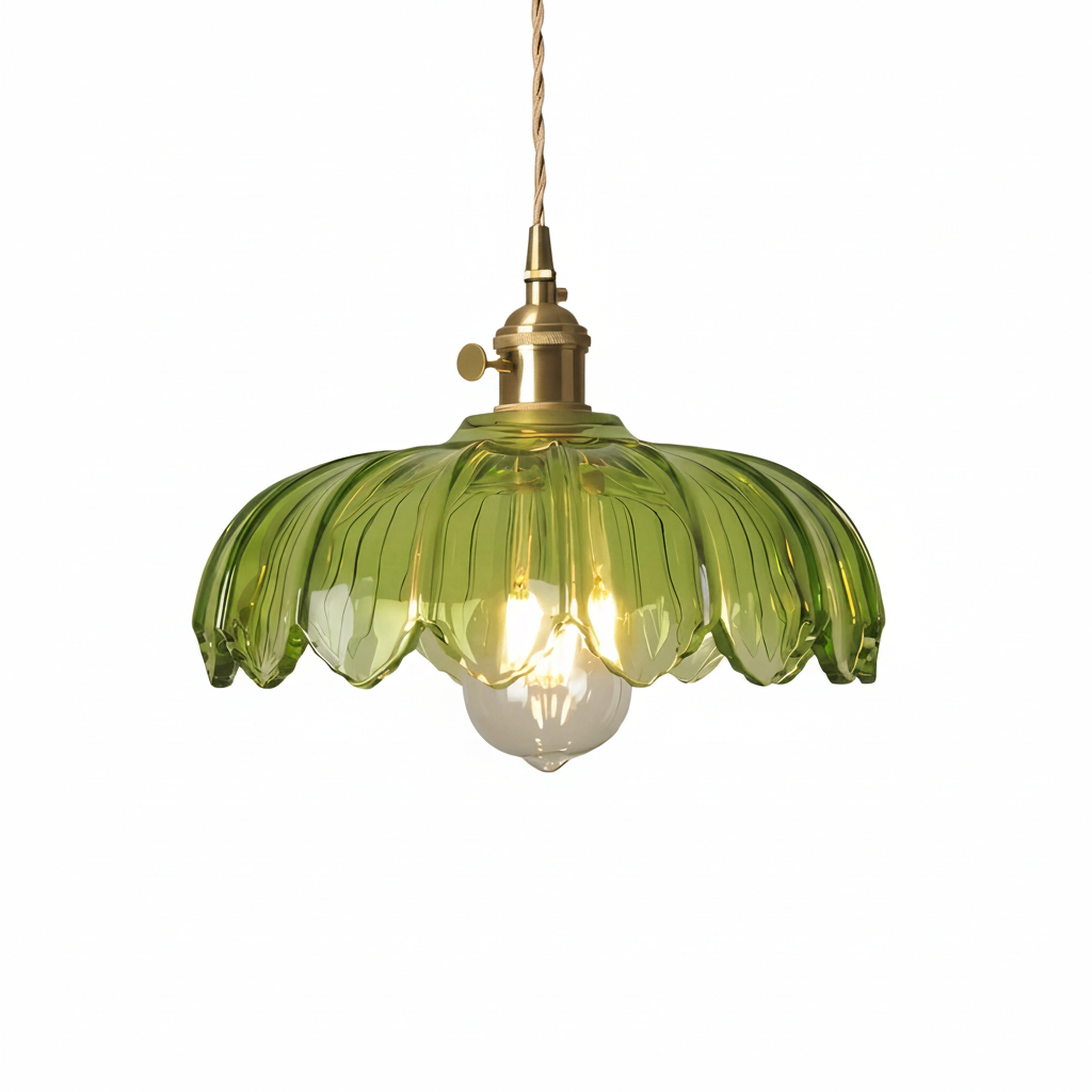 Lampa Wisząca Vintage Tulipanowa z Kloszem Szklanym i Oprawką Mosiężną