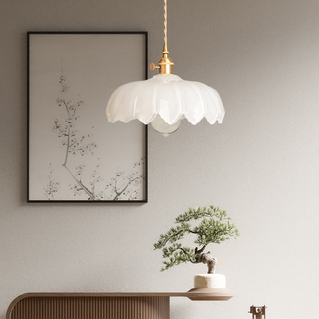 Lampa Wisząca Vintage Tulipanowa z Kloszem Szklanym i Oprawką Mosiężną